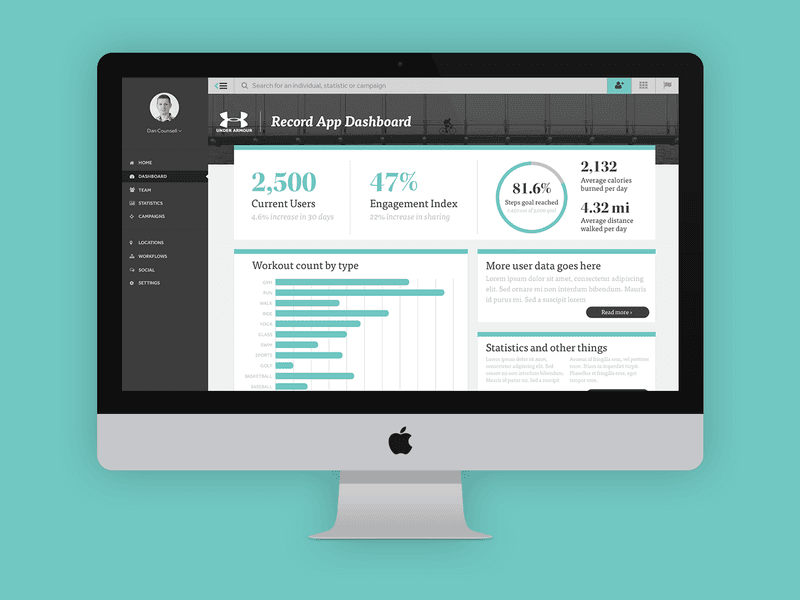 Under Armour® Record app dashboard