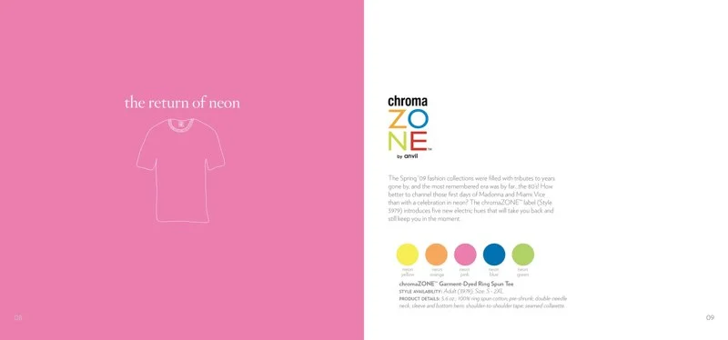 The return of neon — chromaZONE spread with outlined shirt illustration