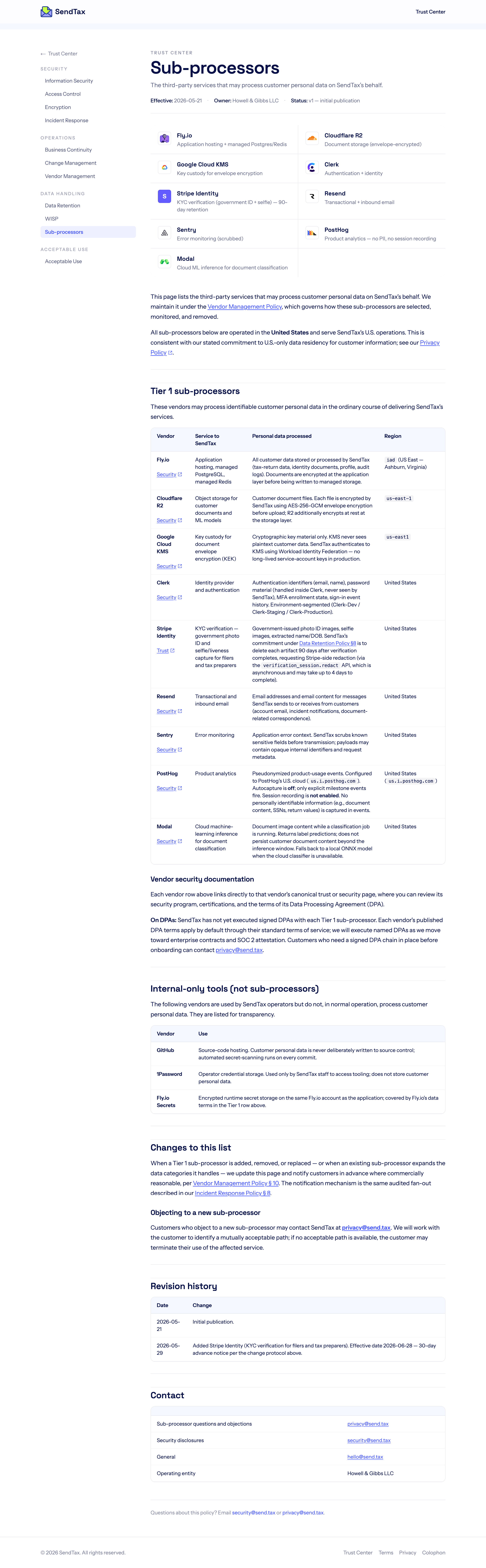 The sub-processor list on the Trust Center