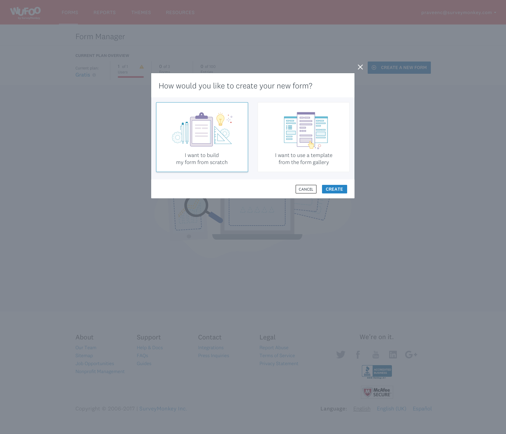 Final design — create new form modal