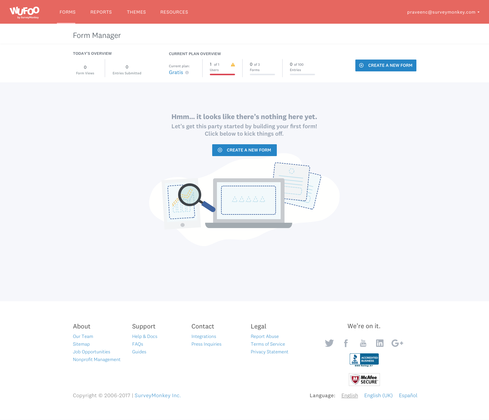 Final design — empty dashboard