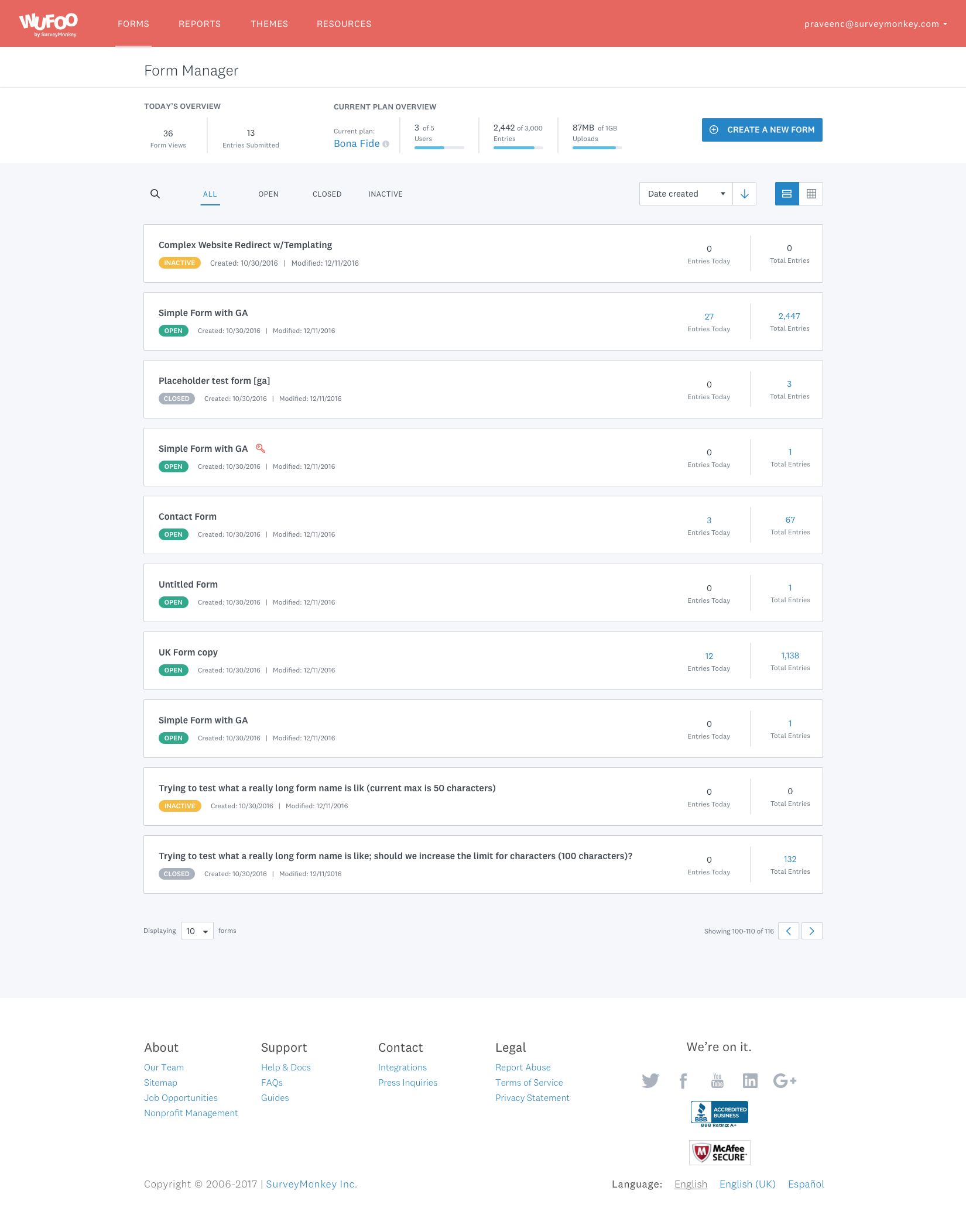 Final design — paid dashboard with forms
