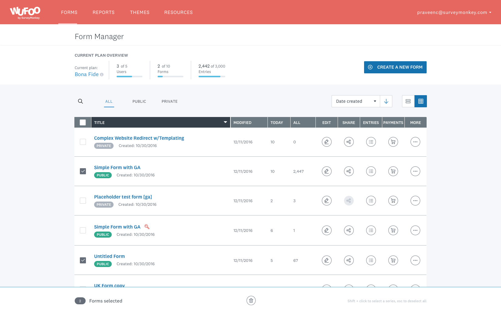 Final design — delete multiple forms