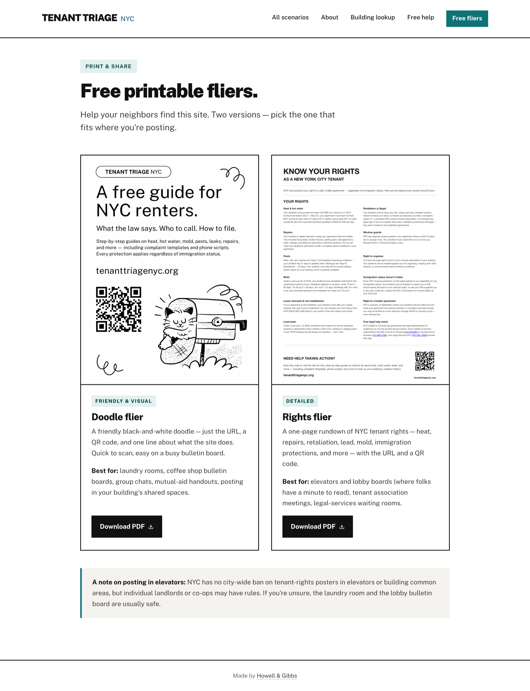 The free printable fliers page, showing the doodle flier and the rights flier side by side