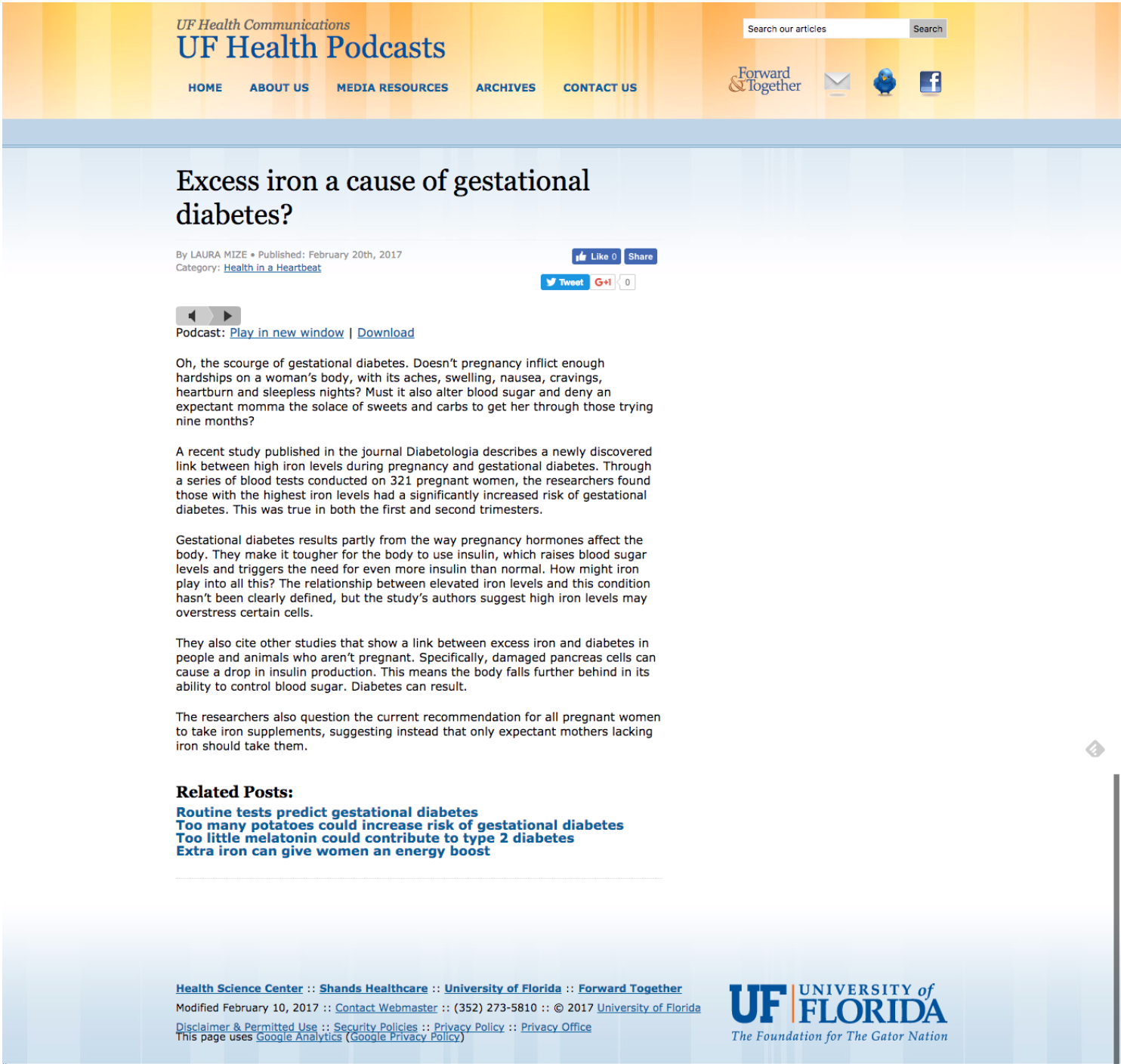 UF Health News — old site detail